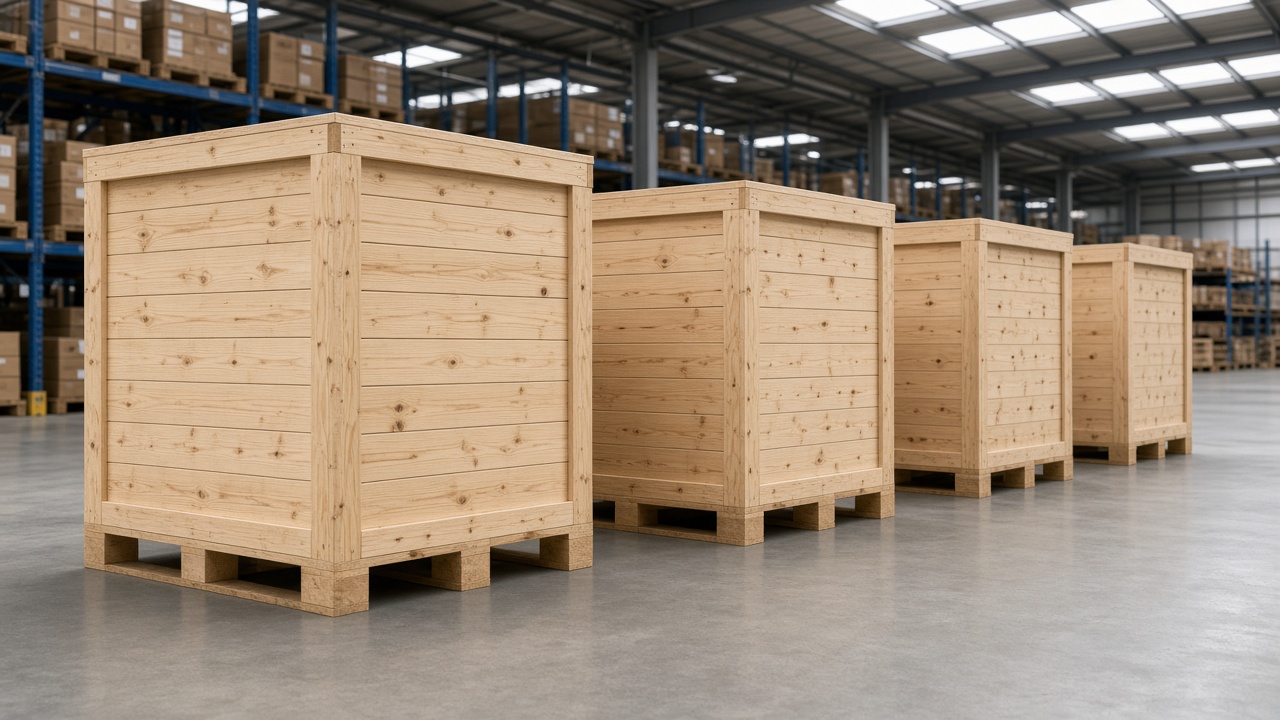 Industrial crates on pallets